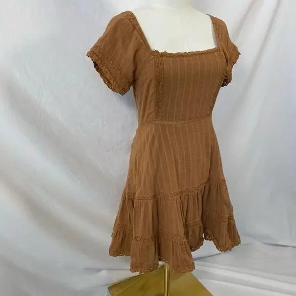American Eagle brown ruffle midi dress size xs boho cottagecore - Picture 4 of 8